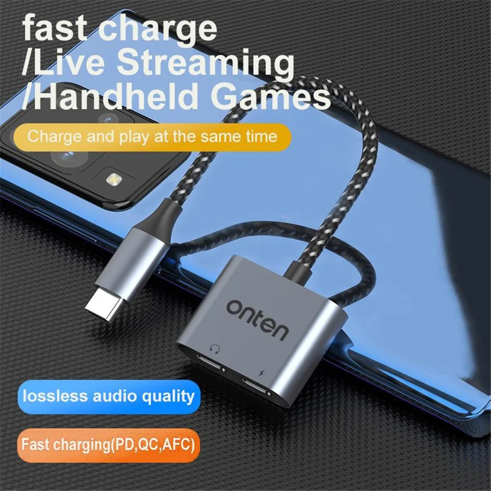 ONTEN OTN-290 Type-C to Type-C Digital Audio + Type-C Charging Adapter Aluminum Alloy Converter - 7