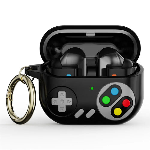 For Samsung Galaxy Buds3 Pro Silicone Case Retro Game Console Earbuds Cover with Carabiner - Black - 1