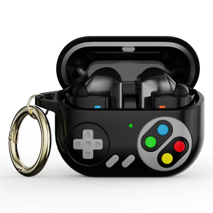For Samsung Galaxy Buds3 Pro Silicone Case Retro Game Console Earbuds Cover with Carabiner - Black - 1