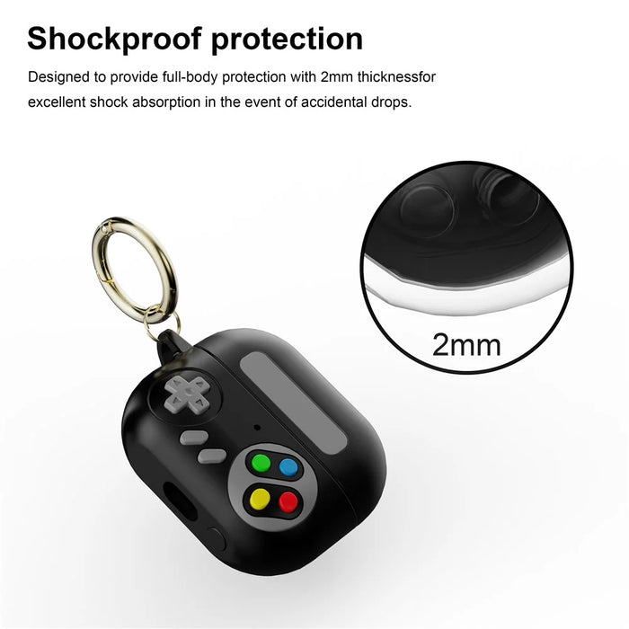 For Samsung Galaxy Buds3 Pro Silicone Case Retro Game Console Earbuds Cover with Carabiner - Black - 2
