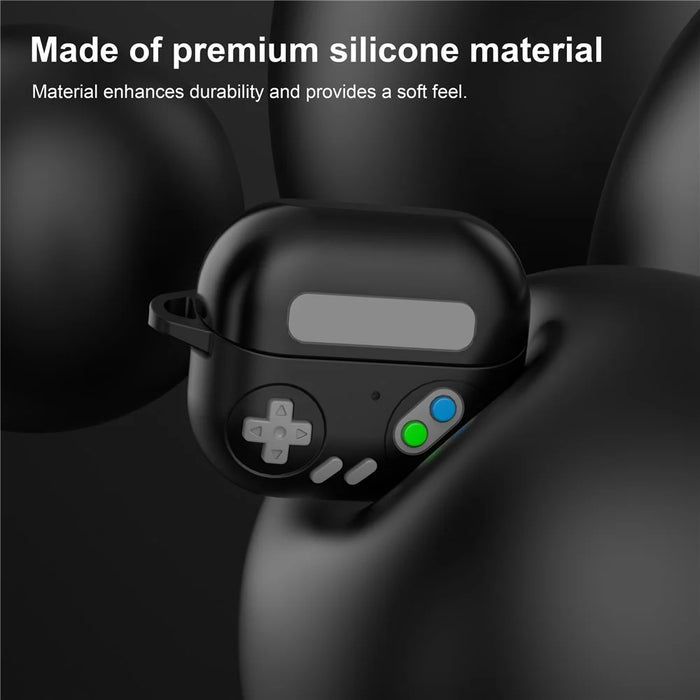 For Samsung Galaxy Buds3 Pro Silicone Case Retro Game Console Earbuds Cover with Carabiner - Black - 3