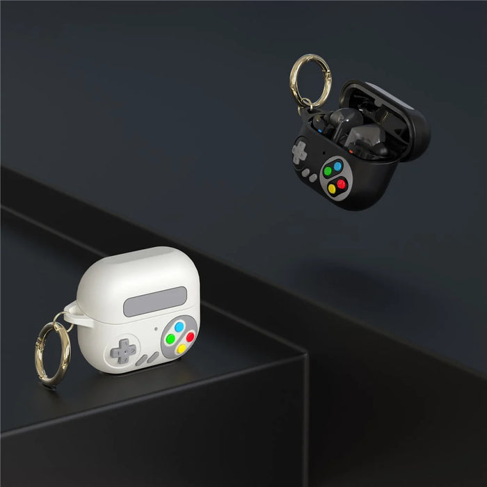 For Samsung Galaxy Buds3 Pro Silicone Case Retro Game Console Earbuds Cover with Carabiner - Black - 4