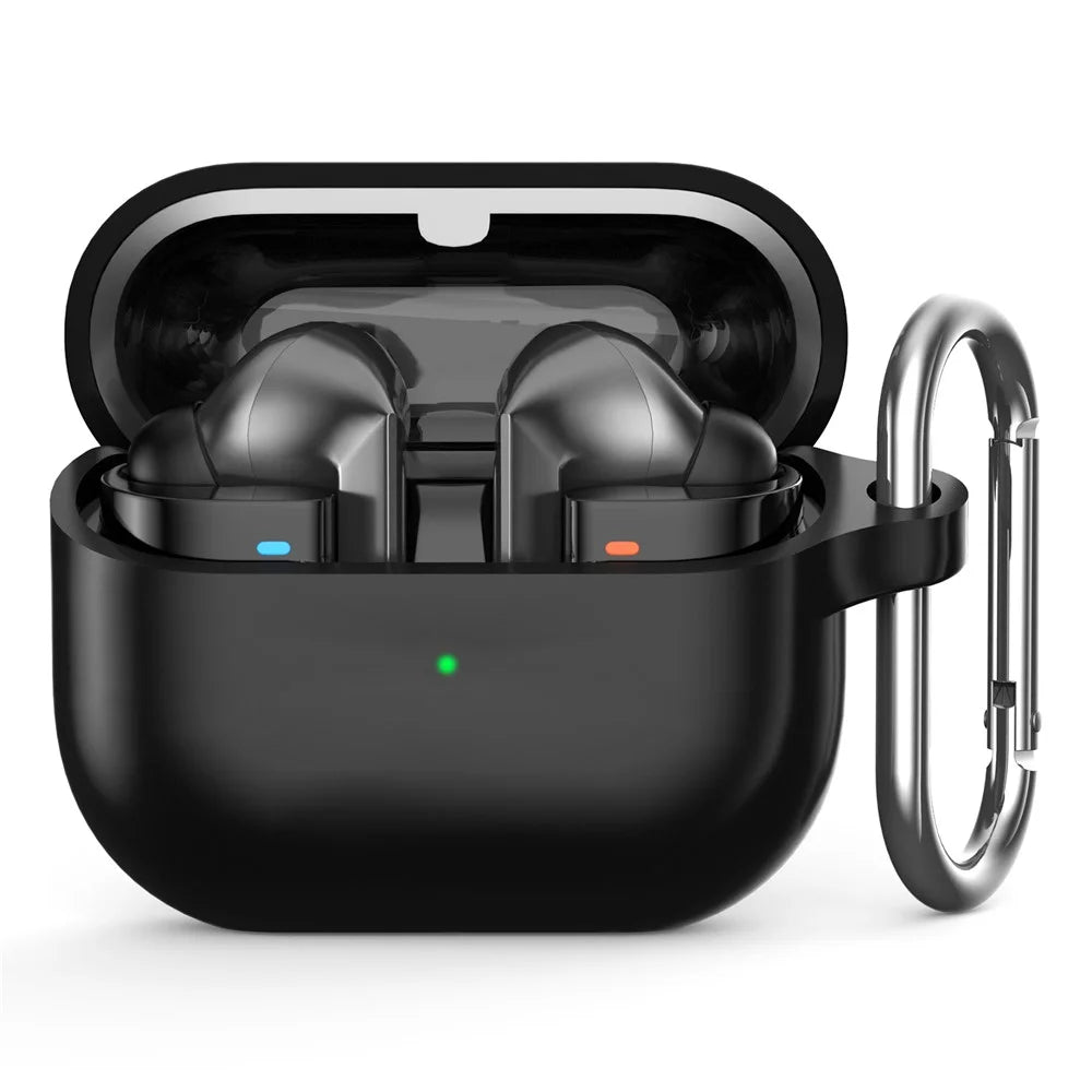 For Samsung Galaxy Buds3 Pro Silicone Case Earbuds Protective Cover with Carabiner - Black - 1
