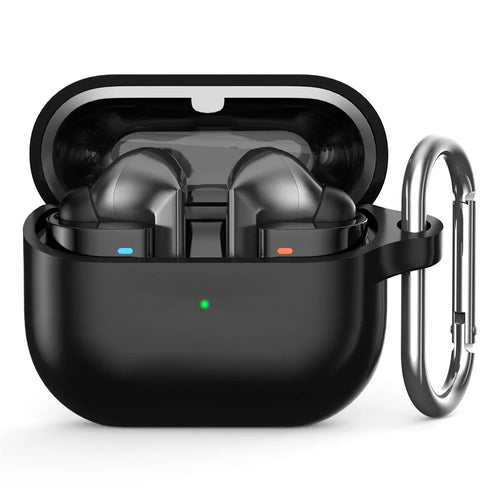 For Samsung Galaxy Buds3 Pro Silicone Case Earbuds Protective Cover with Carabiner - Black - 1