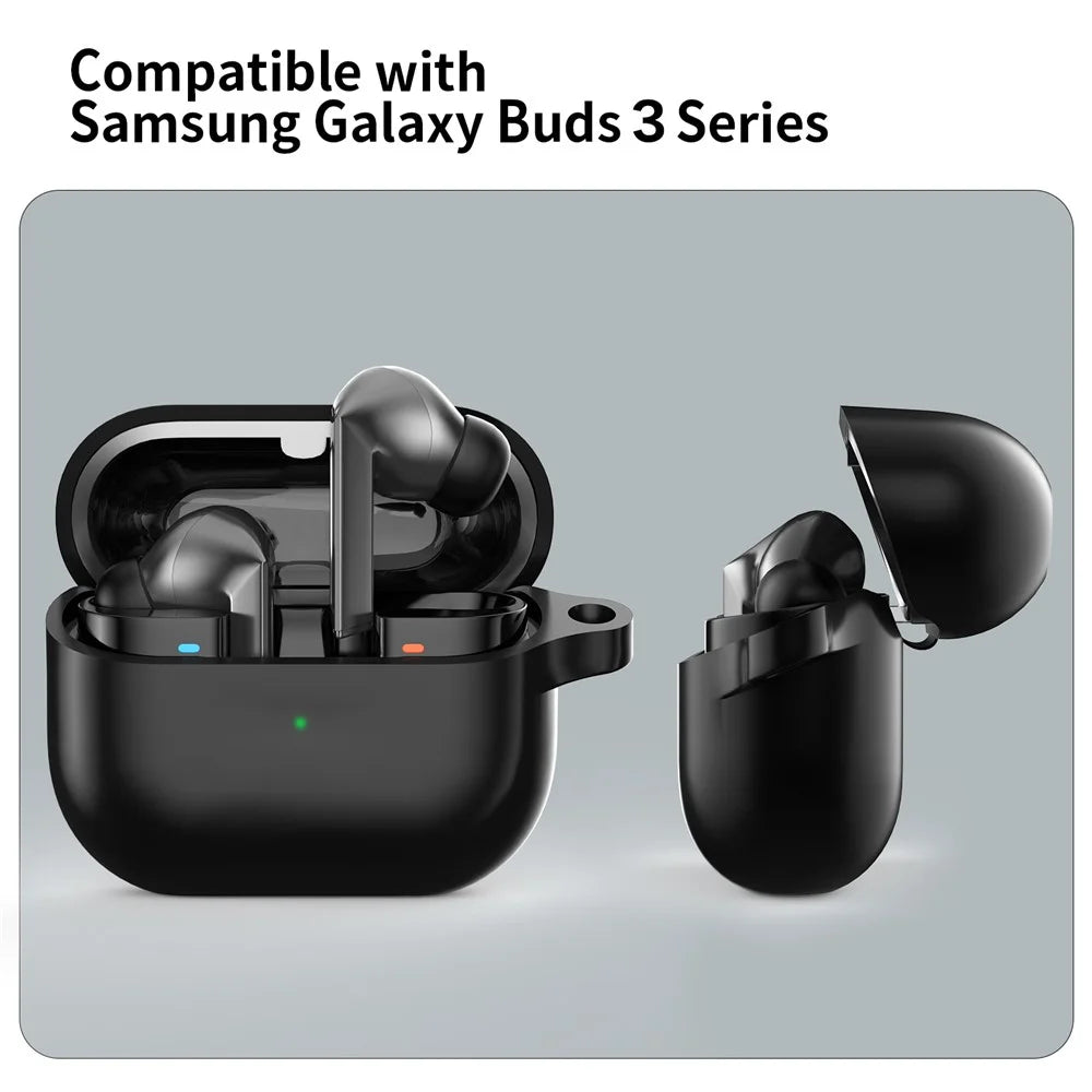 For Samsung Galaxy Buds3 Pro Silicone Case Earbuds Protective Cover with Carabiner - Black - 2