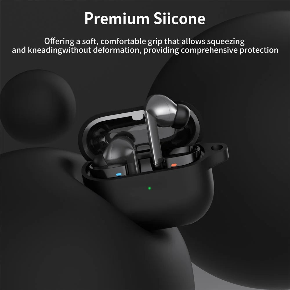 For Samsung Galaxy Buds3 Pro Silicone Case Earbuds Protective Cover with Carabiner - Black - 4