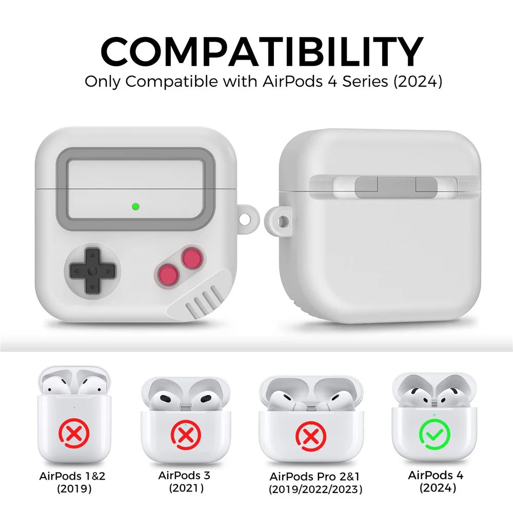 AHASTYLE JY21 For AirPods 4 Protective Case Split Design Cartoon Silicone Earphone Cover with Carabiner - Grey - 7