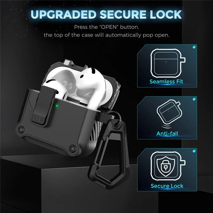 AHASTYLE WG167 For AirPods 4 Protective Case Integrated Safety Lock Switch Button Earphone Cover with Carabiner - Black - 2