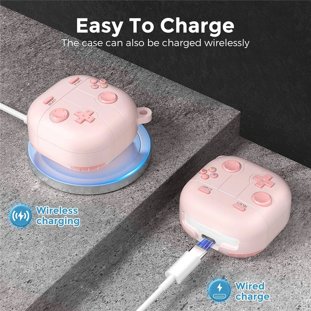AHASTYLE LC13 Earbuds Case For Samsung Galaxy Buds Pro / Buds Live / Buds2 / Buds2 Pro / Buds FE , Gaming Design Silicone Cover - Pink - 3