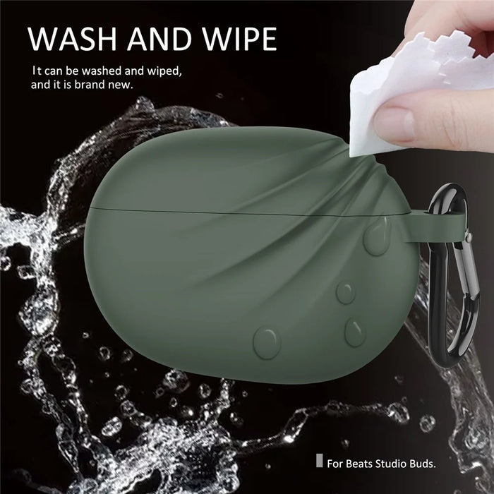 DIROSE Shockproof Silicone Protective Case Bluetooth-compatible Earphone Cover for Beats Studio Buds - Midnight Green - 3