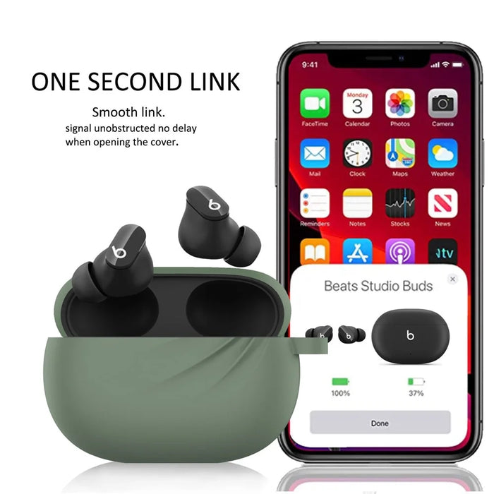 DIROSE Shockproof Silicone Protective Case Bluetooth-compatible Earphone Cover for Beats Studio Buds - Midnight Green - 7