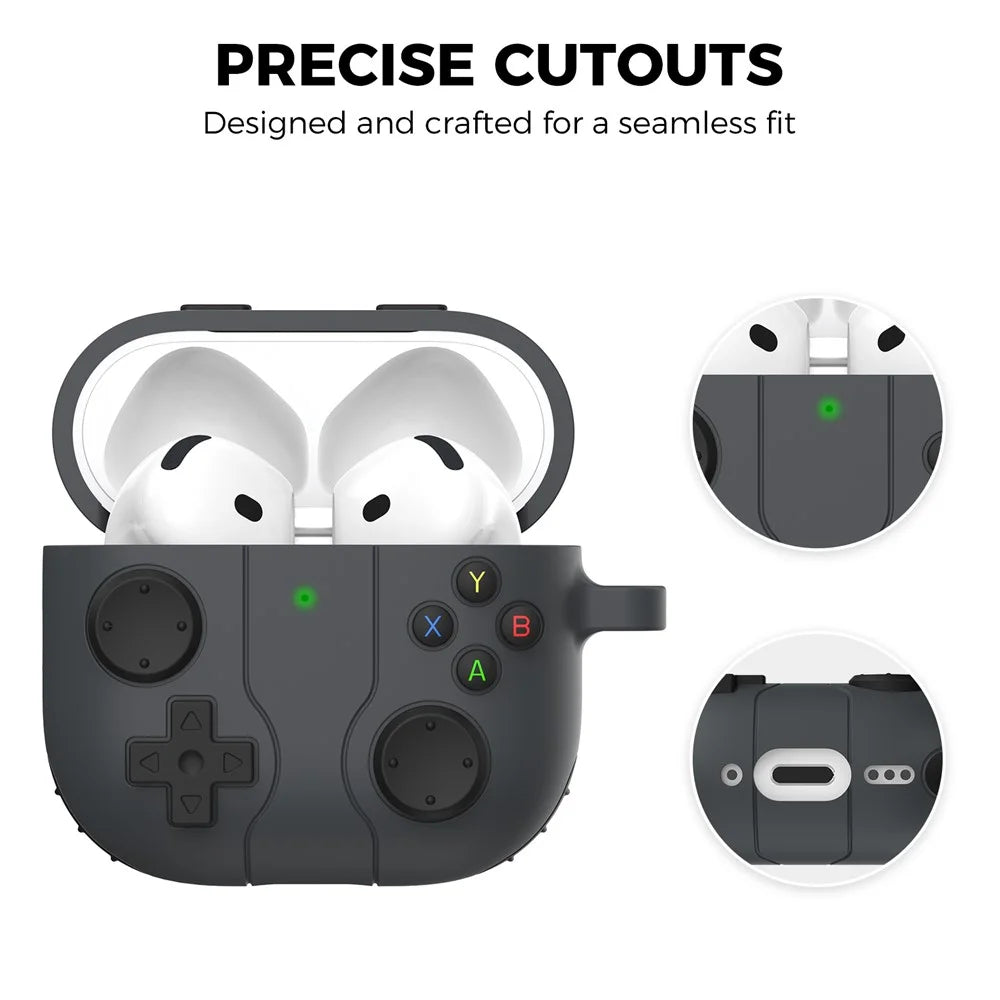 AHASTYLE WG166 For AirPods 4 Protective Case Game Console Design Silicone Earphone Cover with Carabiner - Dark Grey - 3