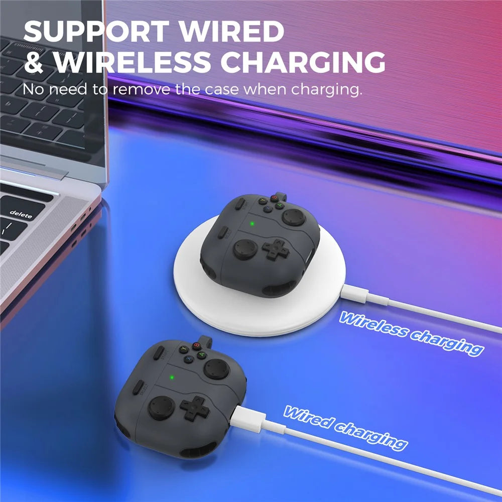 AHASTYLE WG166 For AirPods 4 Protective Case Game Console Design Silicone Earphone Cover with Carabiner - Dark Grey - 5