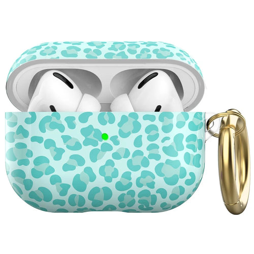 AHASTYLE PT-LC142LD For AirPods Pro 2 Case IMD Leopard Print TPU Earphone Cover with Carabiner - Baby Blue - 1