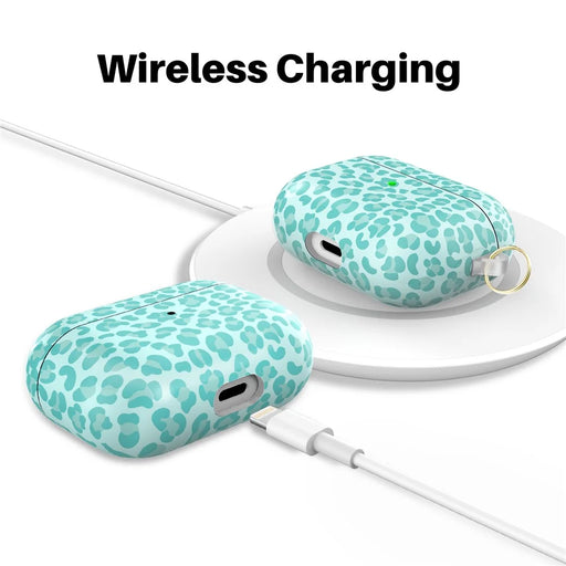 AHASTYLE PT-LC142LD For AirPods Pro 2 Case IMD Leopard Print TPU Earphone Cover with Carabiner - Baby Blue - 2