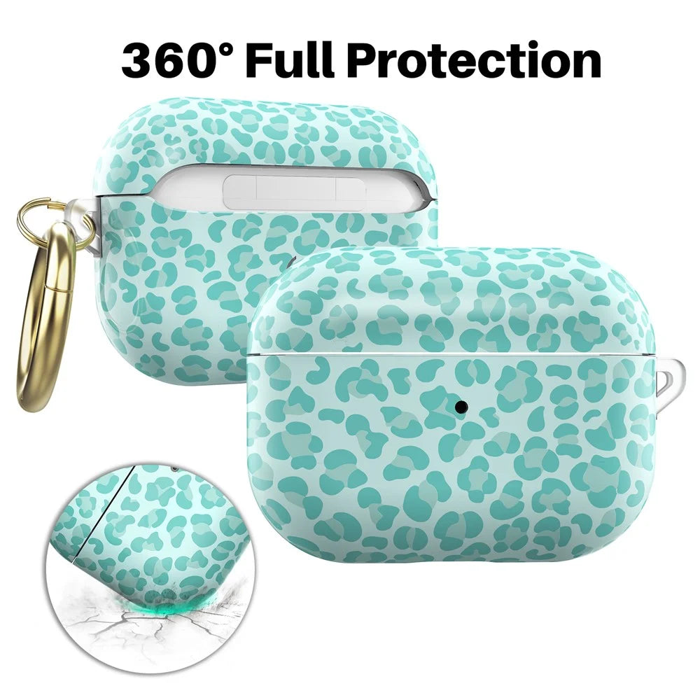 AHASTYLE PT-LC142LD For AirPods Pro 2 Case IMD Leopard Print TPU Earphone Cover with Carabiner - Baby Blue - 3