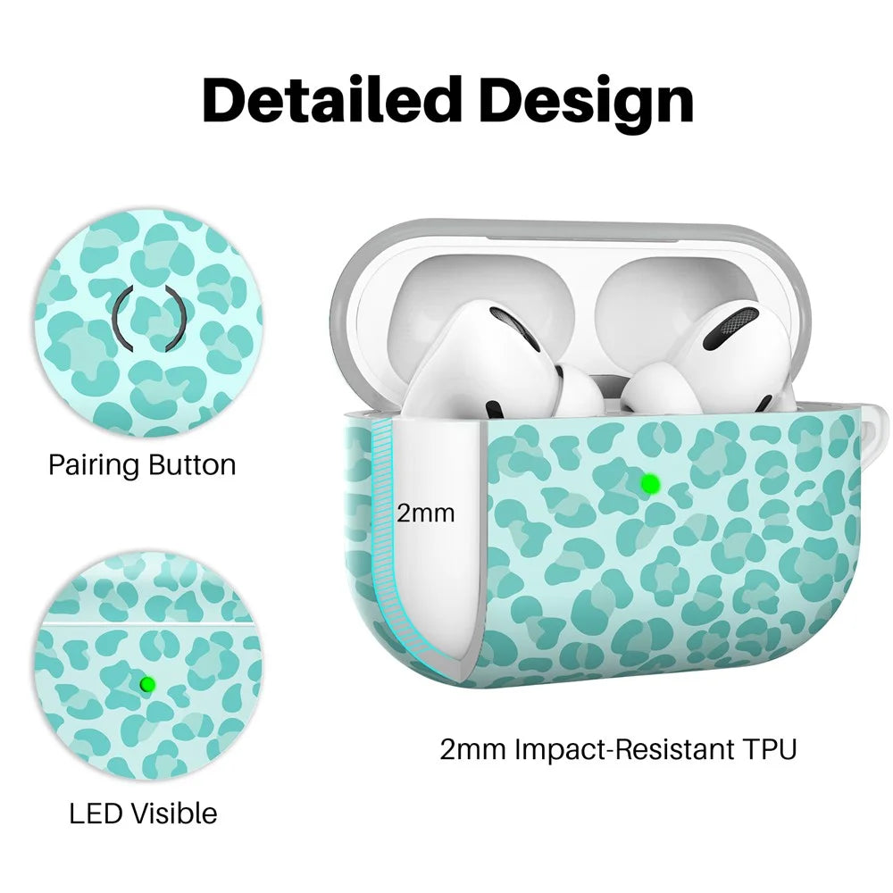 AHASTYLE PT-LC142LD For AirPods Pro 2 Case IMD Leopard Print TPU Earphone Cover with Carabiner - Baby Blue - 4