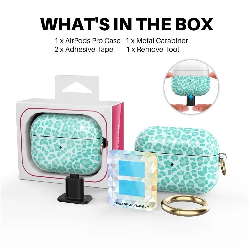 AHASTYLE PT-LC142LD For AirPods Pro 2 Case IMD Leopard Print TPU Earphone Cover with Carabiner - Baby Blue - 6