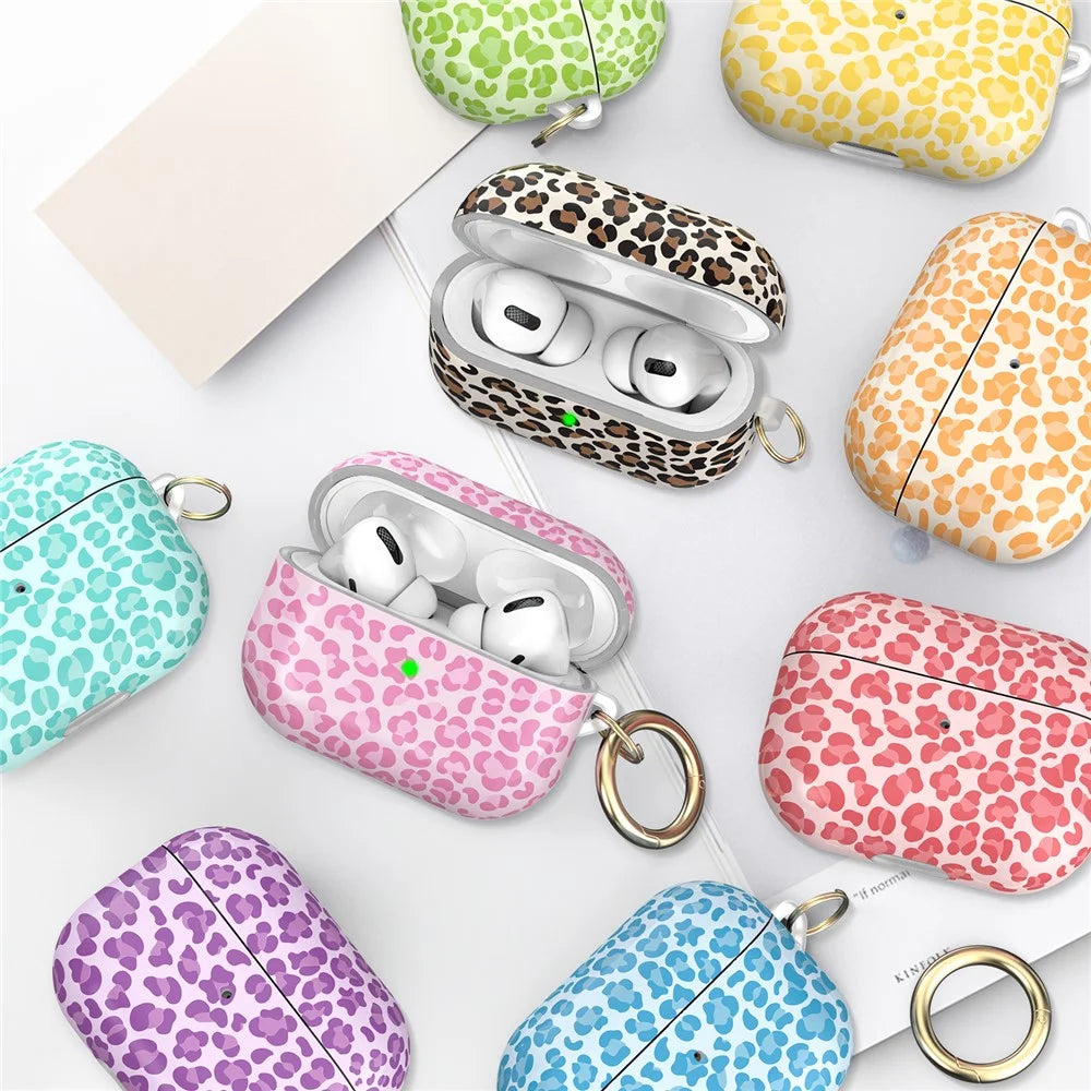 AHASTYLE PT-LC142LD For AirPods Pro 2 Case IMD Leopard Print TPU Earphone Cover with Carabiner - Baby Blue - 7