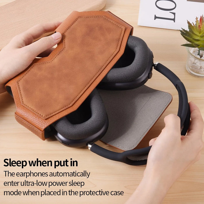 For AirPods Max 2 / Max Headphones Case Business Vintage Style PU Leather Protective Cover - Brown - 5