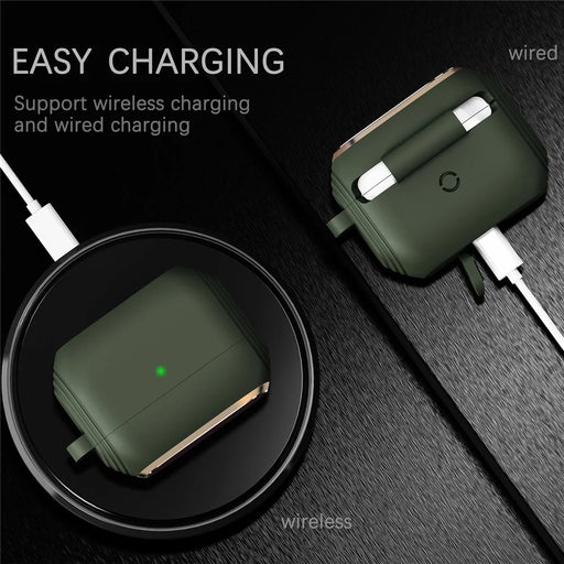 DIROSE A20 Silicone + Aluminum Alloy Earphone Cover Protective Case with Carabiner for Apple AirPods Pro - Midnight Green - 2