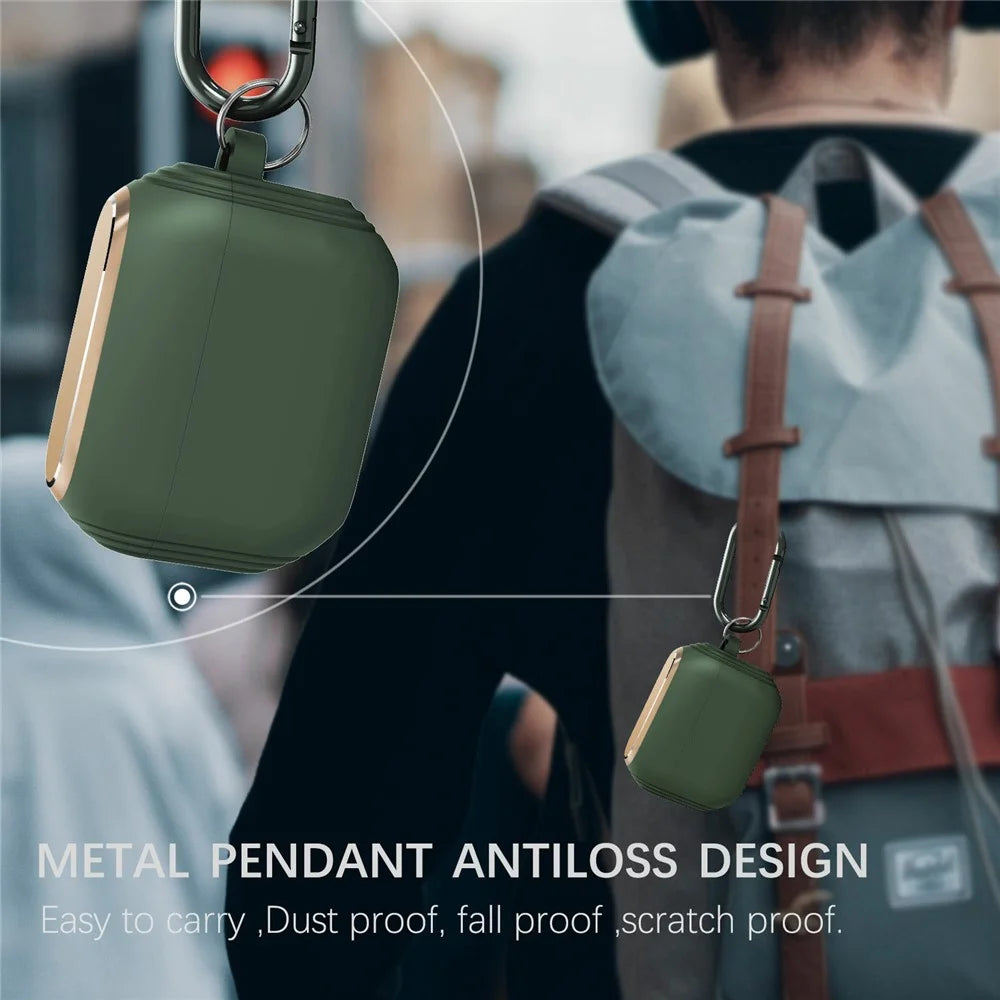 DIROSE A20 Silicone + Aluminum Alloy Earphone Cover Protective Case with Carabiner for Apple AirPods Pro - Midnight Green - 4
