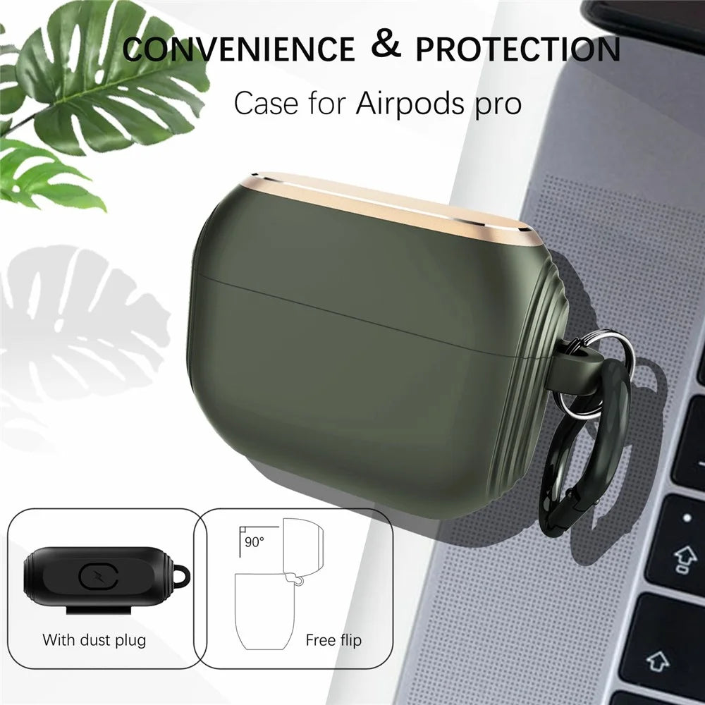 DIROSE A20 Silicone + Aluminum Alloy Earphone Cover Protective Case with Carabiner for Apple AirPods Pro - Midnight Green - 5