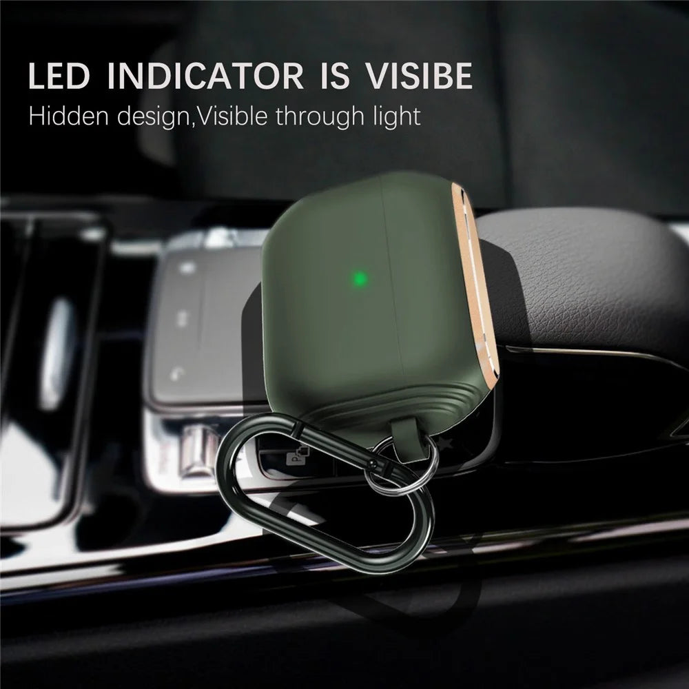 DIROSE A20 Silicone + Aluminum Alloy Earphone Cover Protective Case with Carabiner for Apple AirPods Pro - Midnight Green - 6