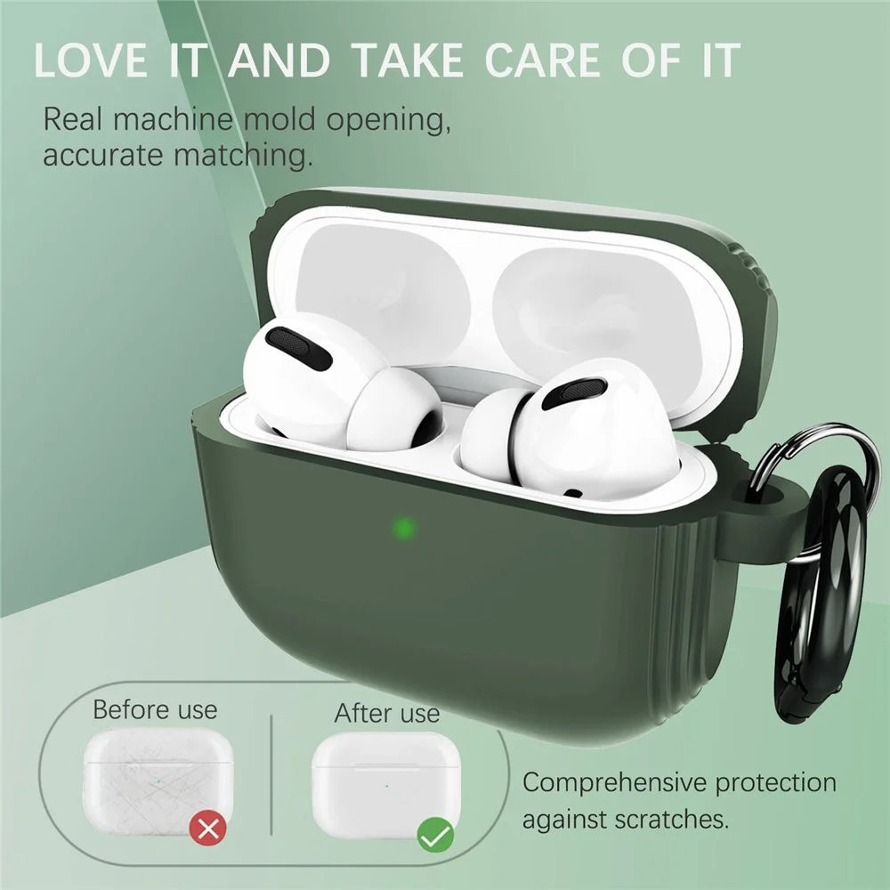 DIROSE A20 Silicone + Aluminum Alloy Earphone Cover Protective Case with Carabiner for Apple AirPods Pro - Midnight Green - 7