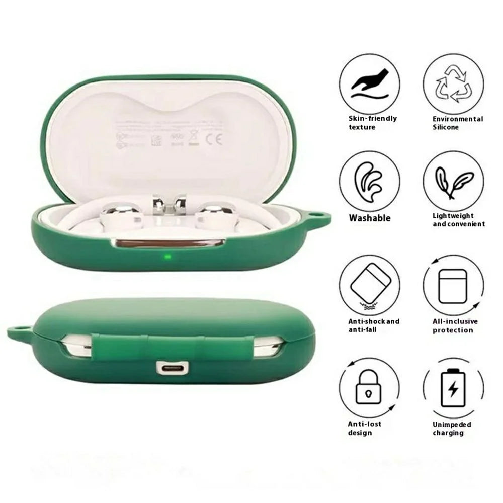 For QCY Crossky R70 Silicone Case Wireless Earphones Protective Cover with Anti-Lost Buckle - Blackish Green - 2