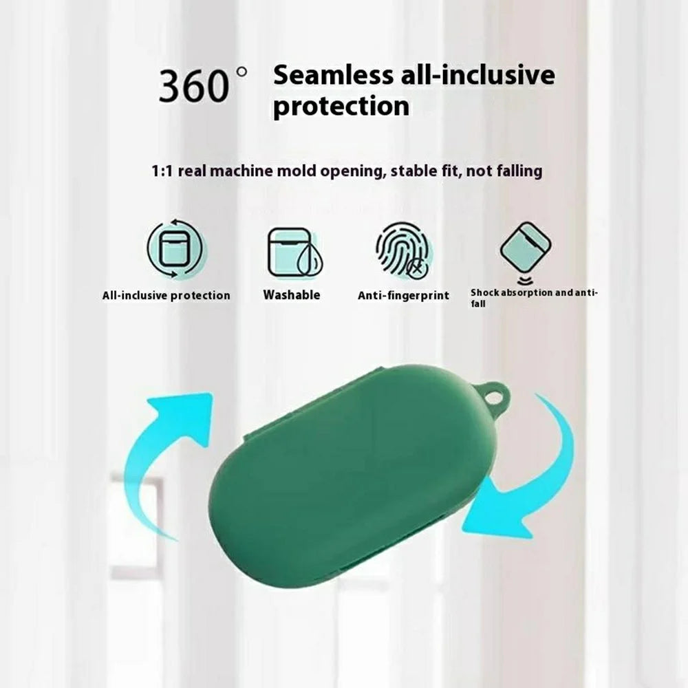 For QCY Crossky R70 Silicone Case Wireless Earphones Protective Cover with Anti-Lost Buckle - Blackish Green - 3