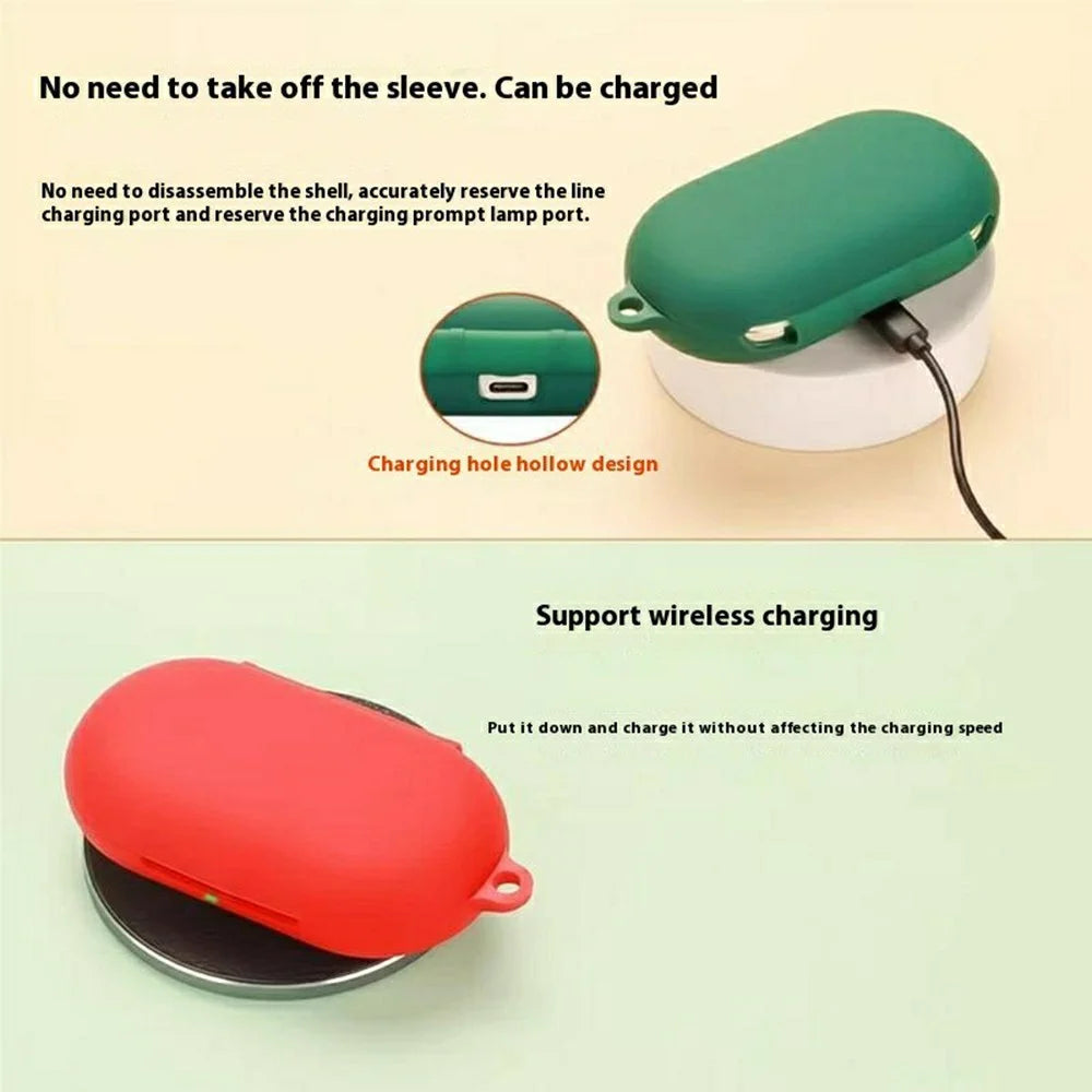 For QCY Crossky R70 Silicone Case Wireless Earphones Protective Cover with Anti-Lost Buckle - Blackish Green - 4