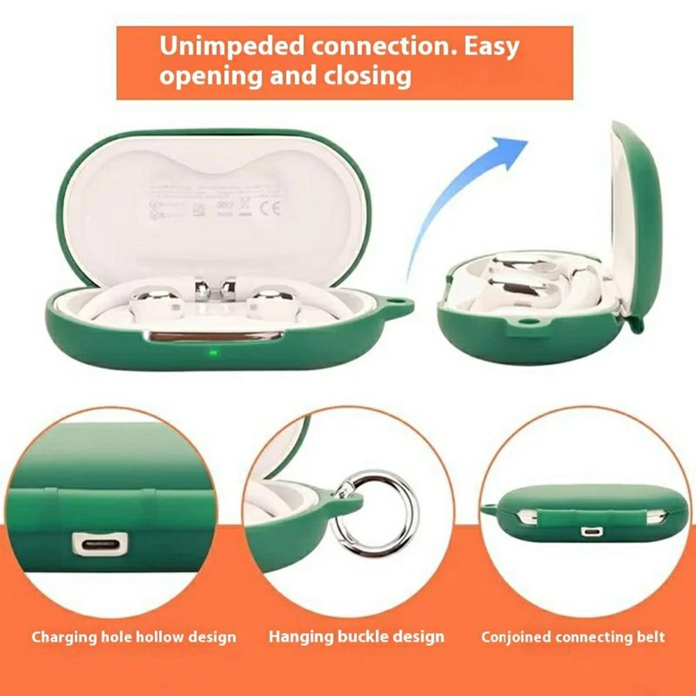 For QCY Crossky R70 Silicone Case Wireless Earphones Protective Cover with Anti-Lost Buckle - Blackish Green - 5