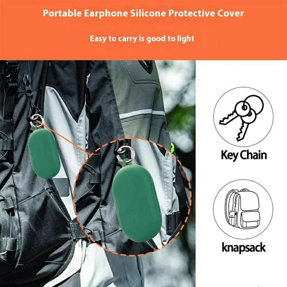 For QCY Crossky R70 Silicone Case Wireless Earphones Protective Cover with Anti-Lost Buckle - Blackish Green - 6
