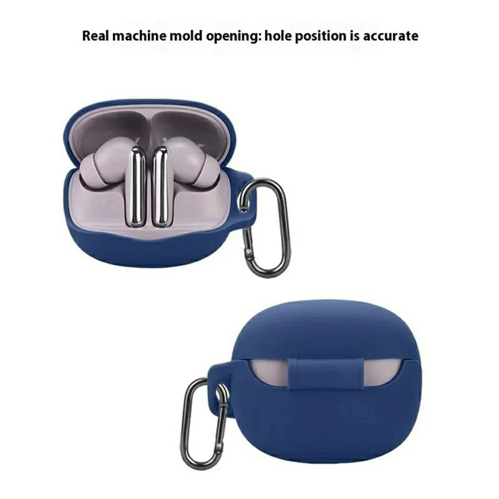 For QCY MeloBuds N50 Silicone Case Wireless Earphones Protective Cover with Anti-Lost Buckle - Dark Blue - 3