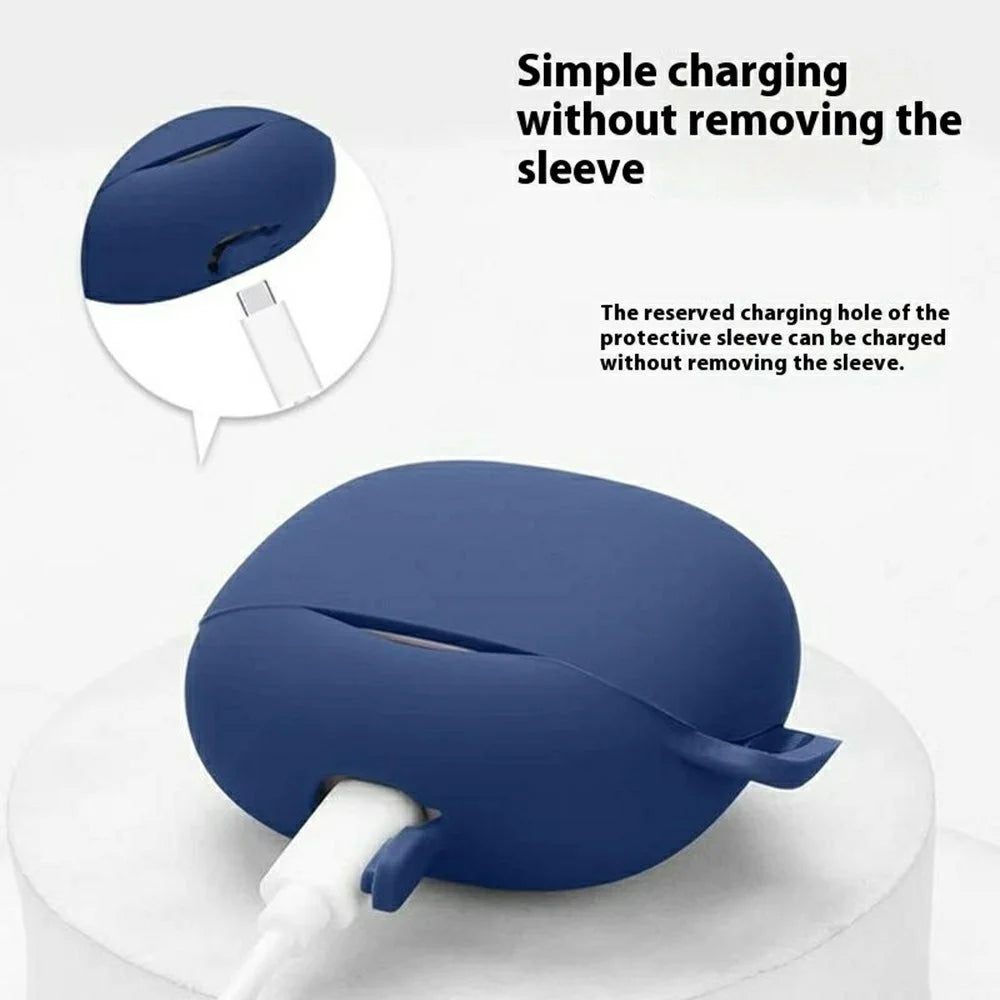 For QCY MeloBuds N50 Silicone Case Wireless Earphones Protective Cover with Anti-Lost Buckle - Dark Blue - 6