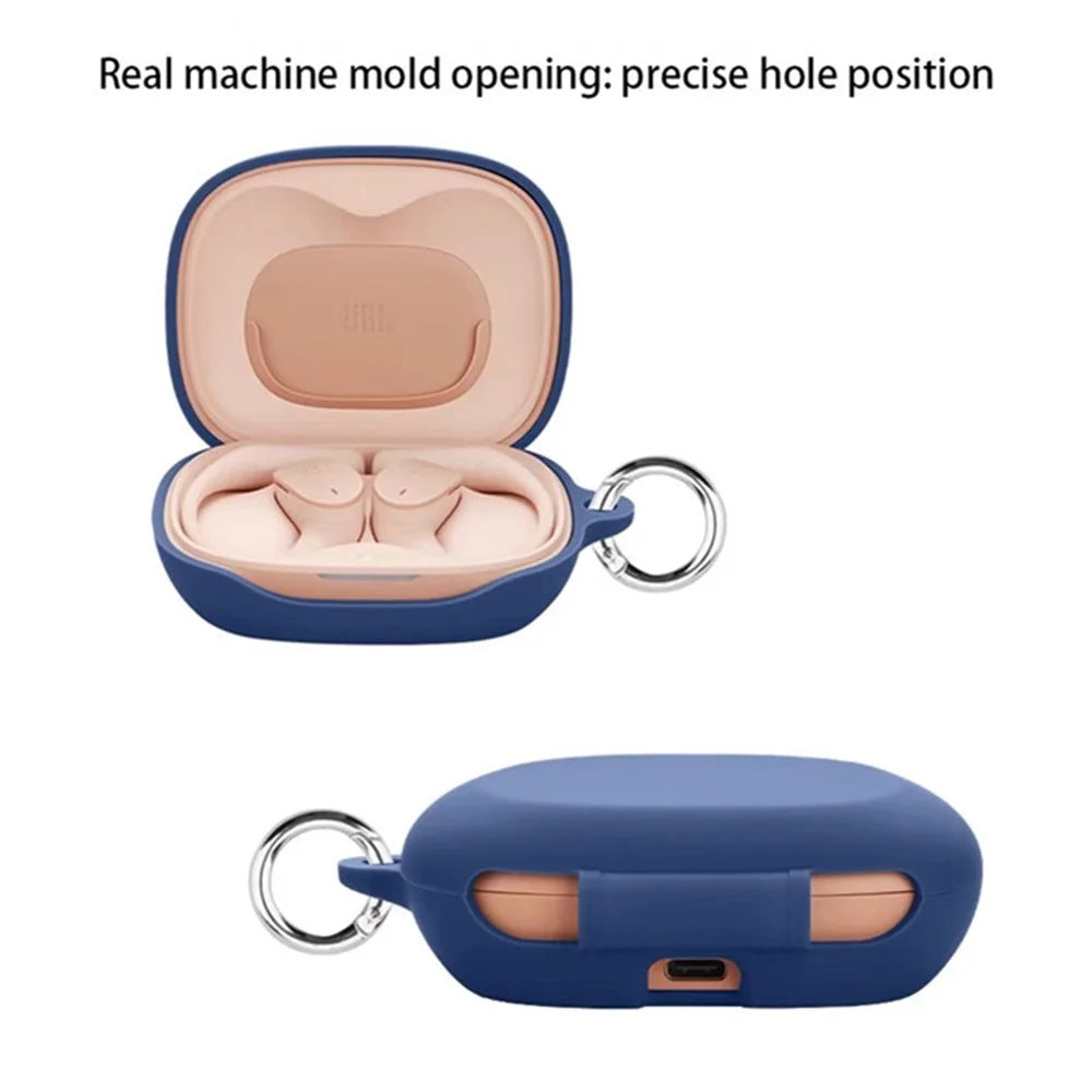 For JBL Sense Lite Silicone Case Wireless Earphones Protective Cover with Anti-Lost Buckle - Dark Blue - 2