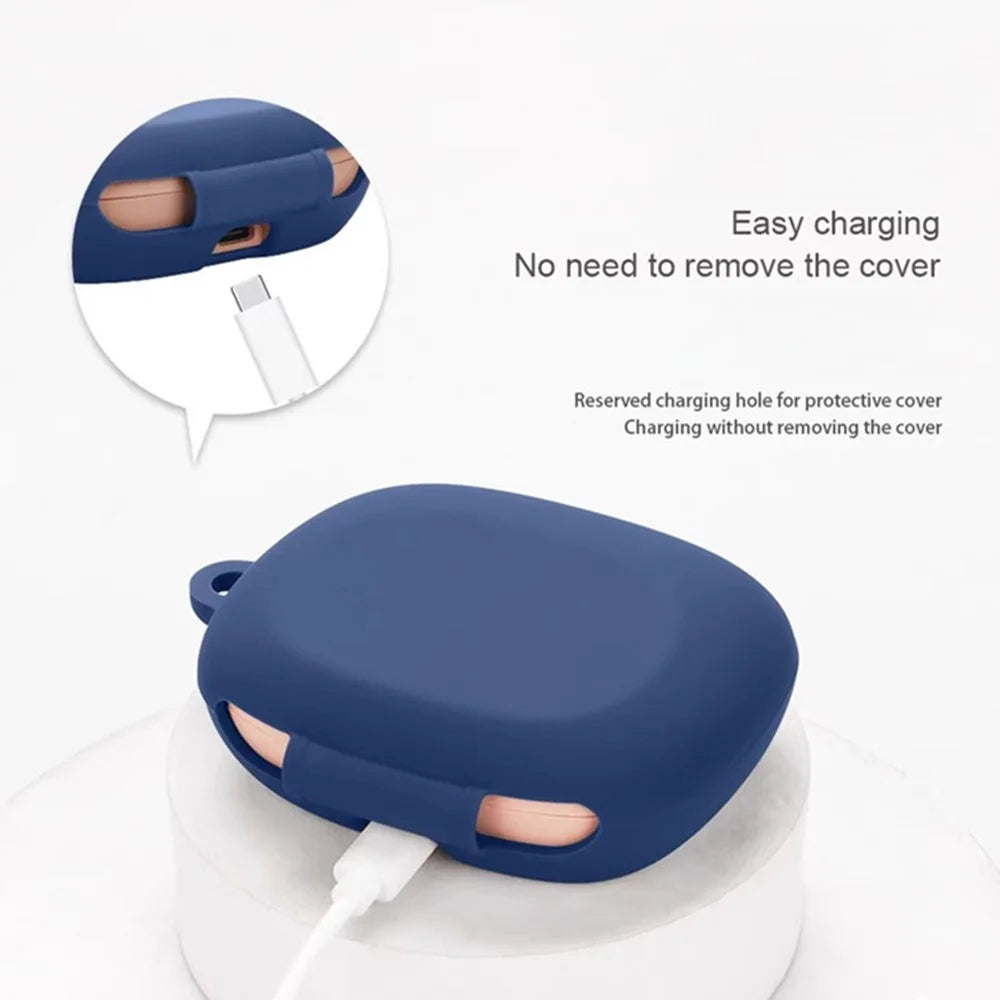 For JBL Sense Lite Silicone Case Wireless Earphones Protective Cover with Anti-Lost Buckle - Dark Blue - 3