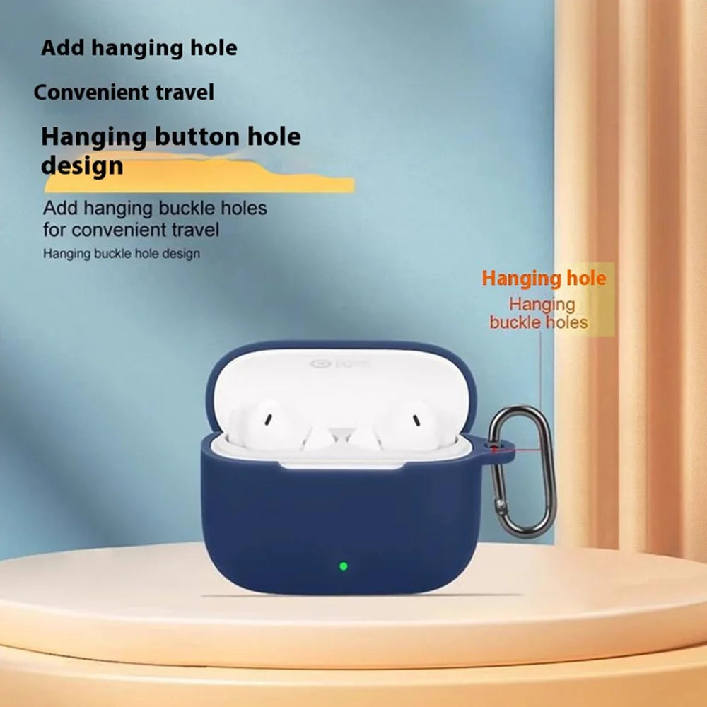 For Oppo Enco Buds3 Pro Silicone Case Wireless Earphones Protective Cover with Anti-Lost Buckle - Dark Blue - 2