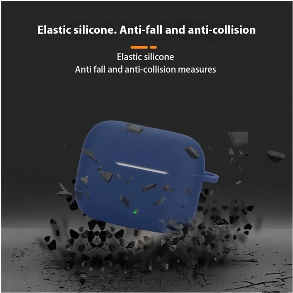 For Oppo Enco Buds3 Pro Silicone Case Wireless Earphones Protective Cover with Anti-Lost Buckle - Dark Blue - 3