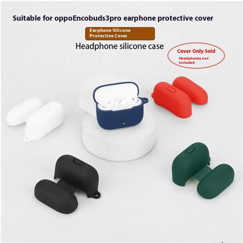 For Oppo Enco Buds3 Pro Silicone Case Wireless Earphones Protective Cover with Anti-Lost Buckle - Dark Blue - 4