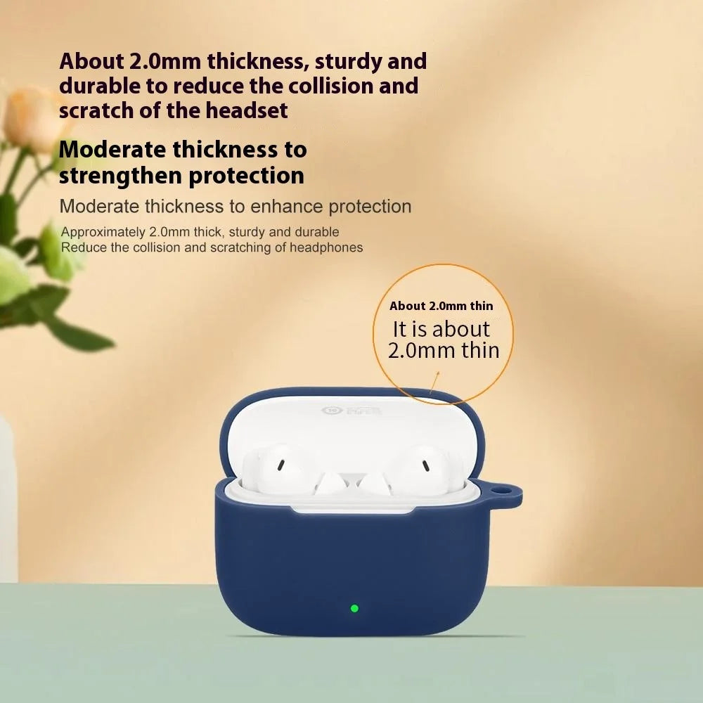 For Oppo Enco Buds3 Pro Silicone Case Wireless Earphones Protective Cover with Anti-Lost Buckle - Dark Blue - 6
