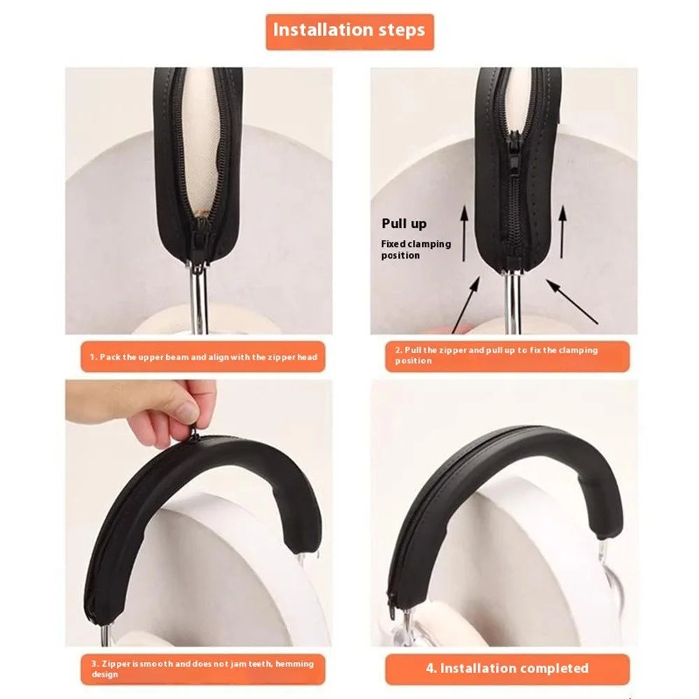 For iKF Mars Headphones Silicone Headband Cover Zipper Design Protective Sleeve - Black - 3