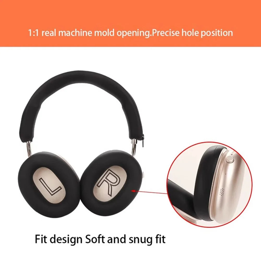 For iKF Mars Headphones Silicone Protective Case Set 2Pcs Earpad Cushion Cover + Headband Sleeve - Black - 7