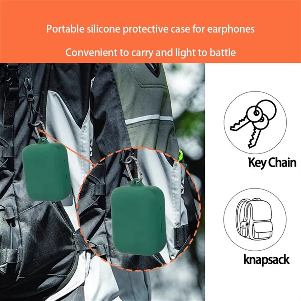 For Realme Buds Air 7 Pro Protective Case Wireless Earbuds Silicone Cover with Anti-Lost Buckle - Blackish Green - 2