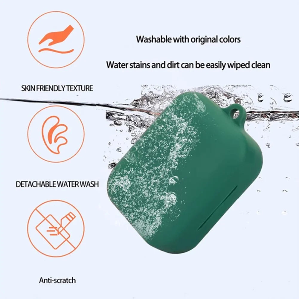 For Realme Buds Air 7 Pro Protective Case Wireless Earbuds Silicone Cover with Anti-Lost Buckle - Blackish Green - 3