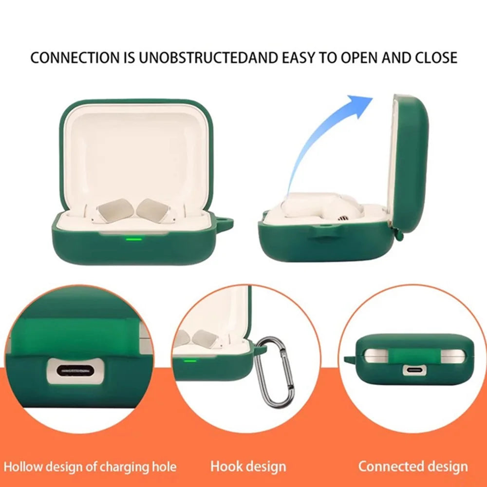 For Realme Buds Air 7 Pro Protective Case Wireless Earbuds Silicone Cover with Anti-Lost Buckle - Blackish Green - 4