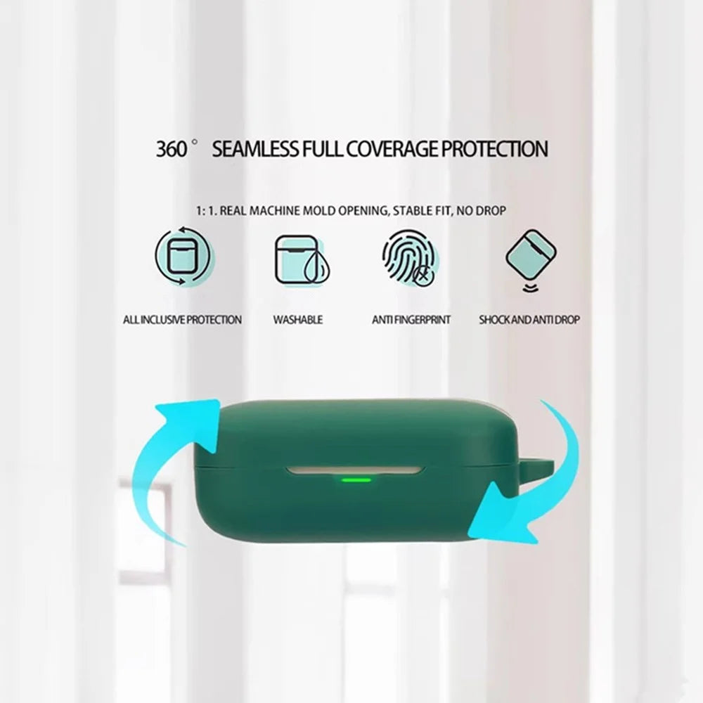 For Realme Buds Air 7 Pro Protective Case Wireless Earbuds Silicone Cover with Anti-Lost Buckle - Blackish Green - 5