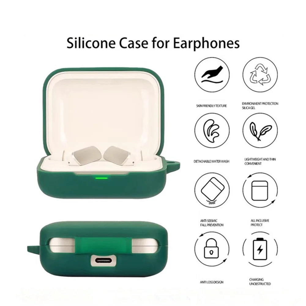 For Realme Buds Air 7 Pro Protective Case Wireless Earbuds Silicone Cover with Anti-Lost Buckle - Blackish Green - 6