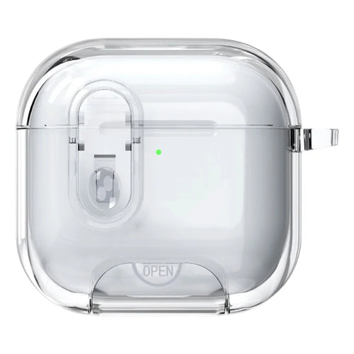 For AirPods 4 Case TPU + PC Shockproof Earbuds Cover with Switch  /  Stand  /  Carrying Hook - Transparent - 1